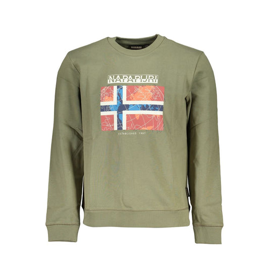 Green sweatshirt with colorful flag design on front