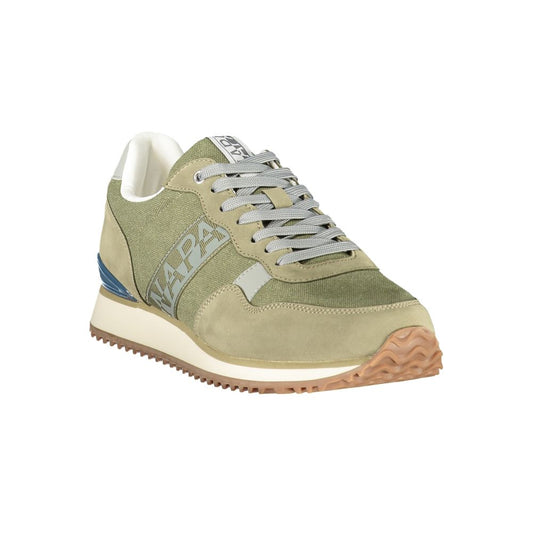 Green men's sneaker with white laces, polyurethane sole and heel