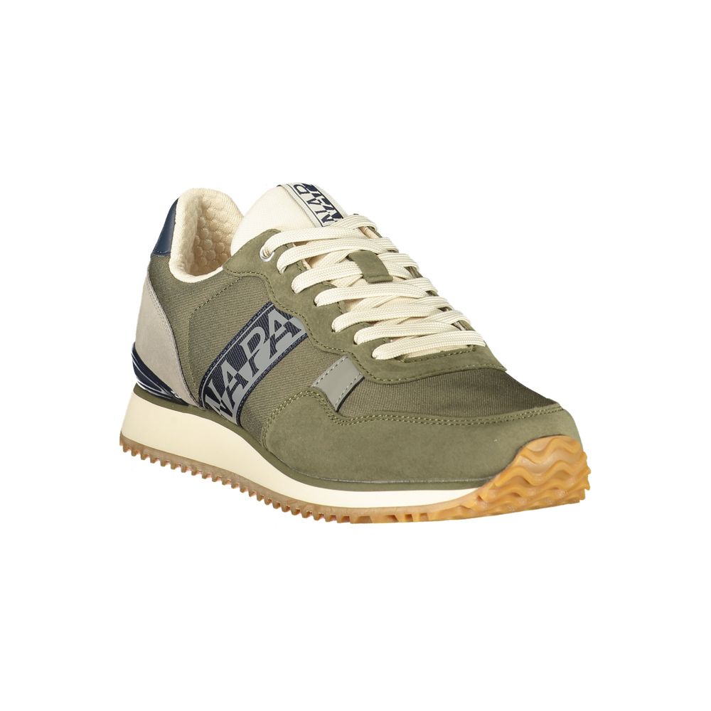 Green polyurethane men's sneaker with white laces and a white sole