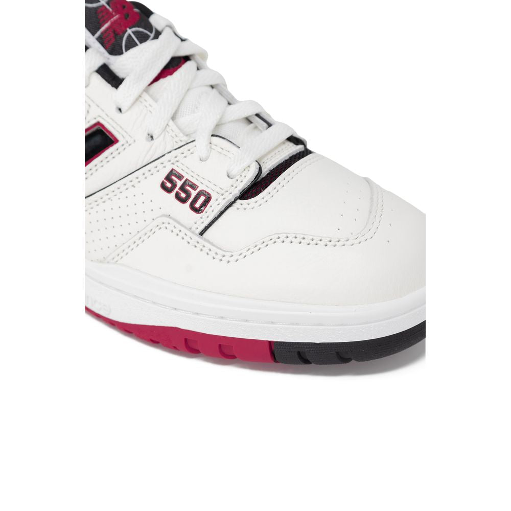 White sneaker with red accents and black laces