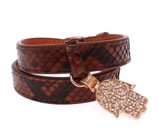Brown leather bracelet with a peace sign charm