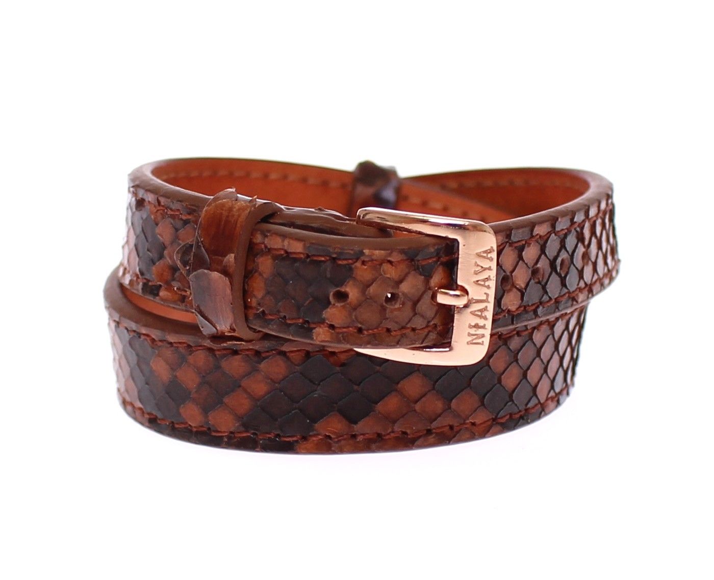 Brown crocodile skin belt with gold buckle