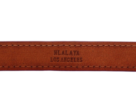 Brown leather belt with embossed logo