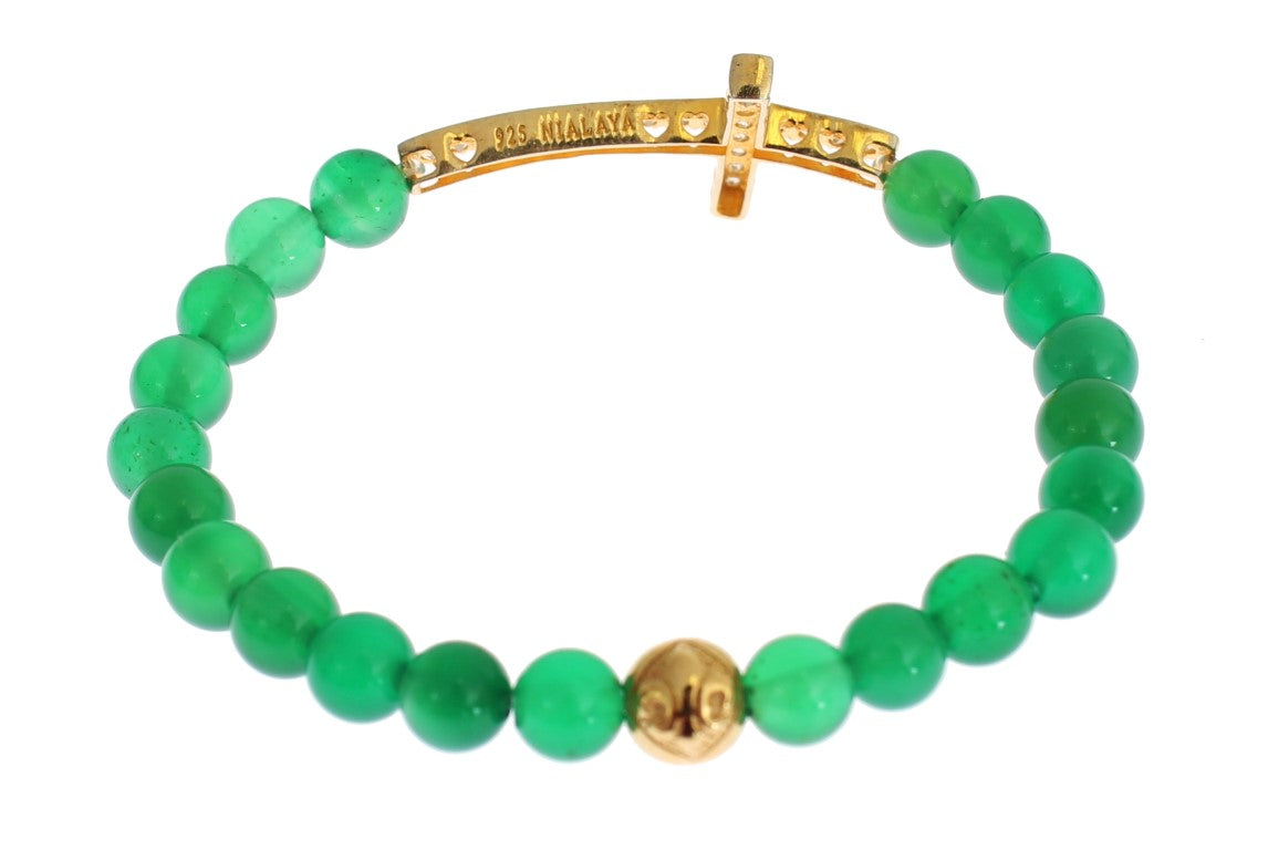 Green beaded bracelet with gold clasp