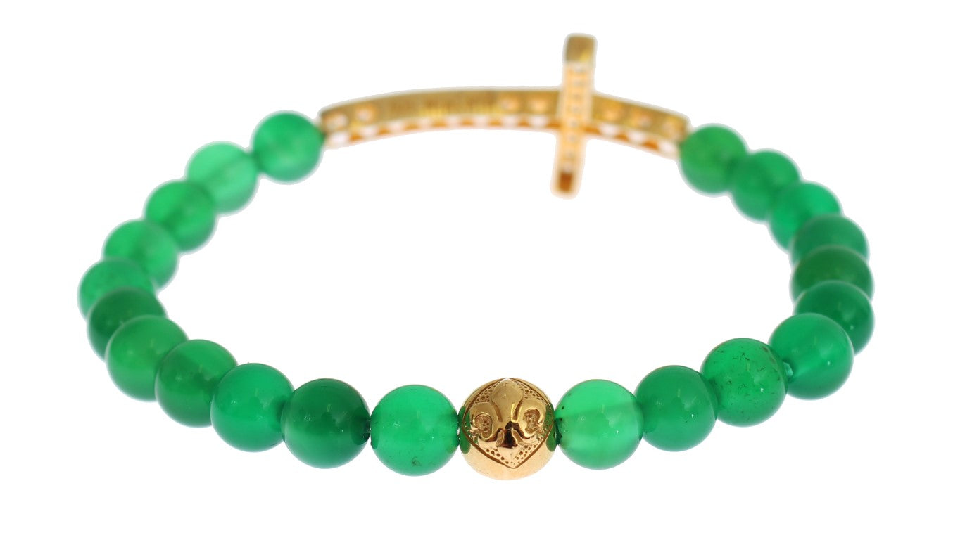 Green beaded bracelet with gold clasp