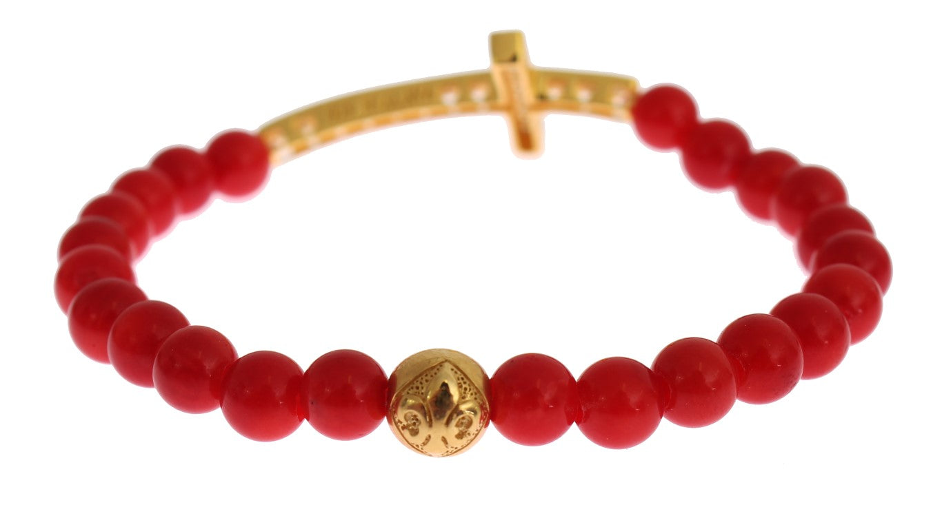 Red bead bracelet with gold clasp
