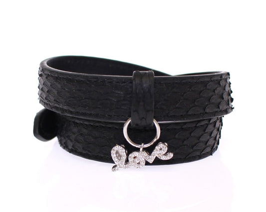 Black leather bracelet with silver accents