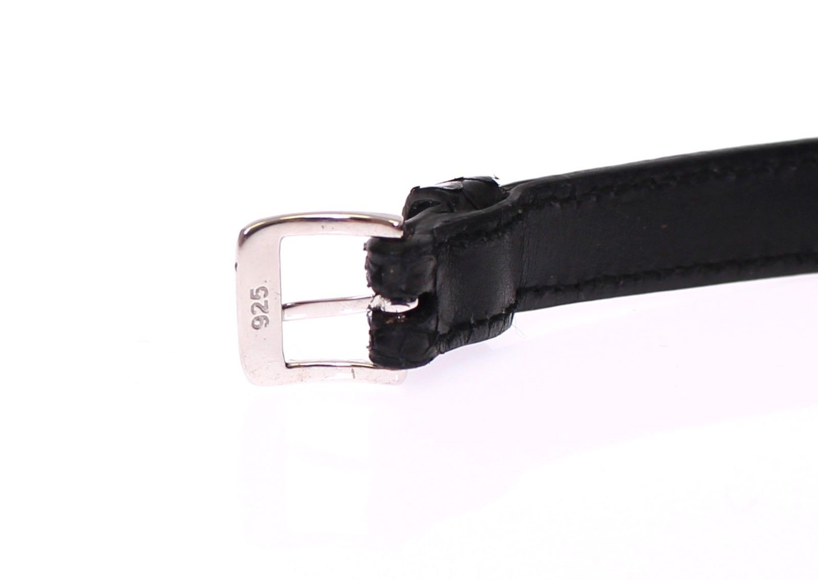 Black leather belt with silver buckle