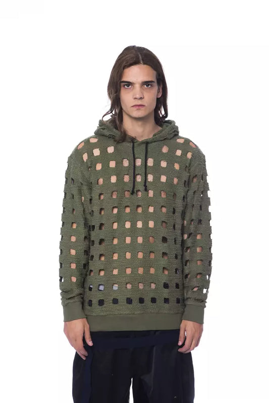 Green hoodie with holes in fabric
