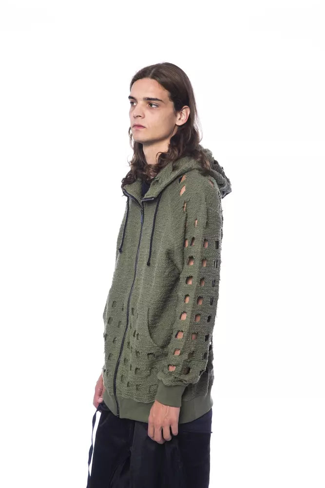 Green hooded jacket with zipper details on front