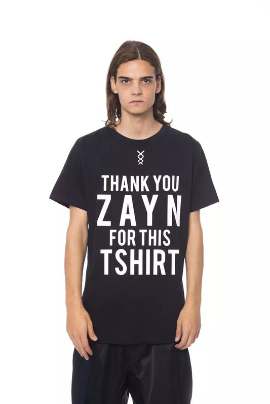 Black t-shirt with white lettering