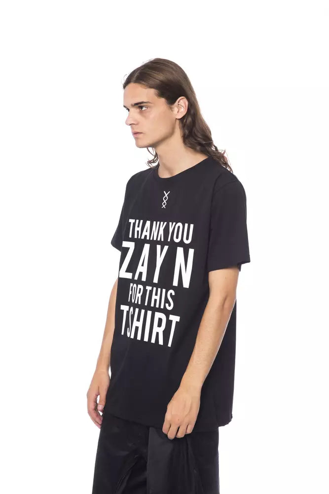 Black t-shirt with white lettering