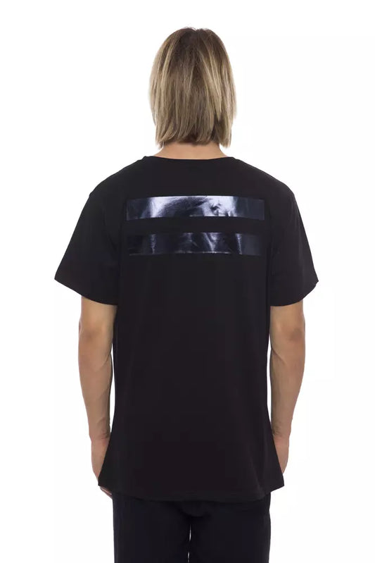 Black t-shirt with graphic design on back
