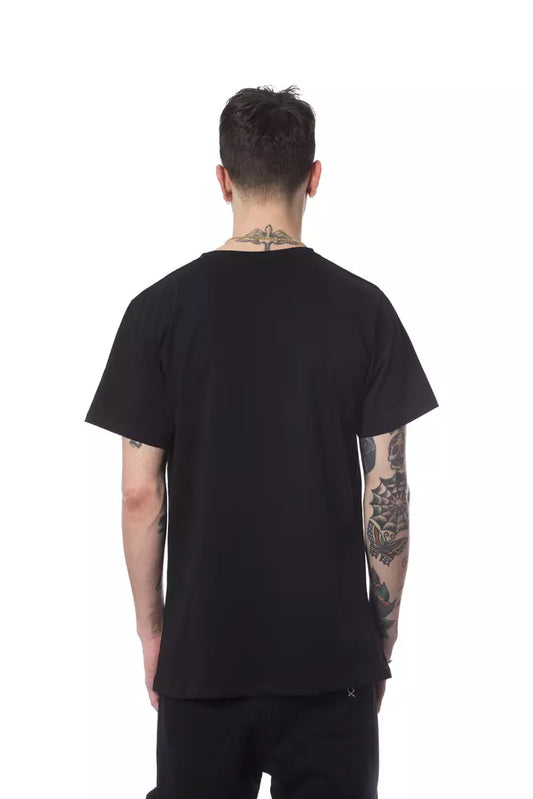 Black t-shirt with white stripes on back