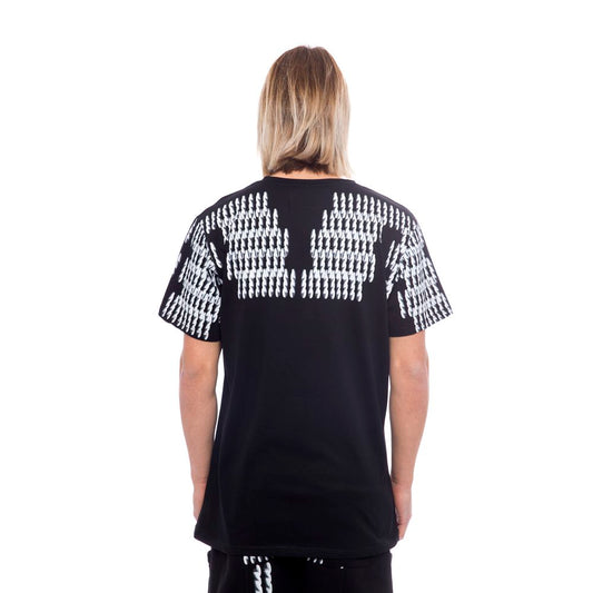 Black t-shirt with white pattern on back