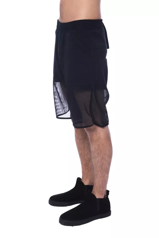 Black mesh shorts with white lace trim