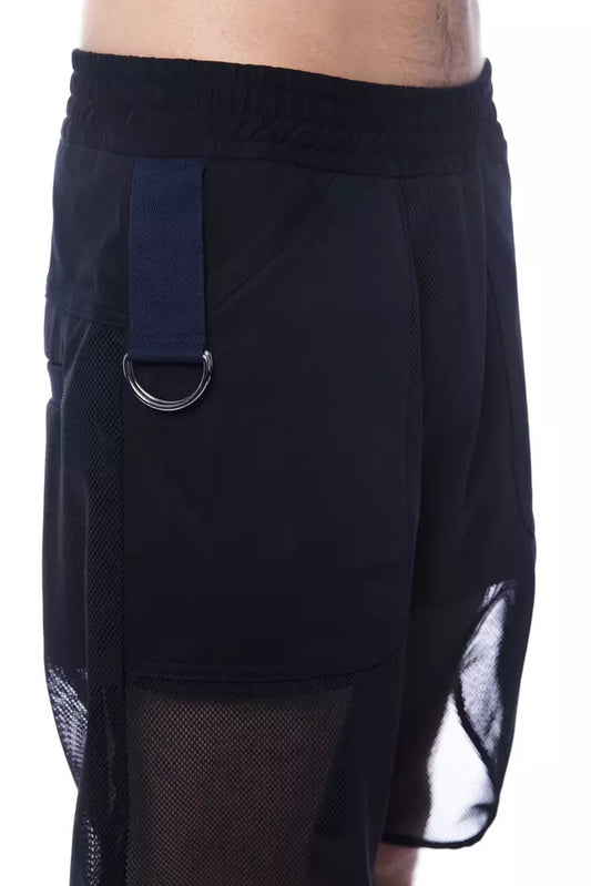 Black shorts with mesh side panels and a drawstring waistband
