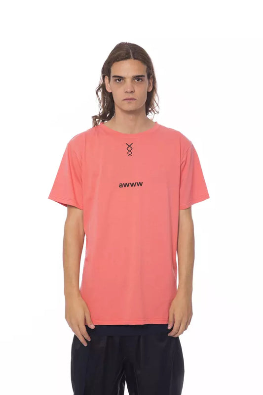 Pink t-shirt with white lettering