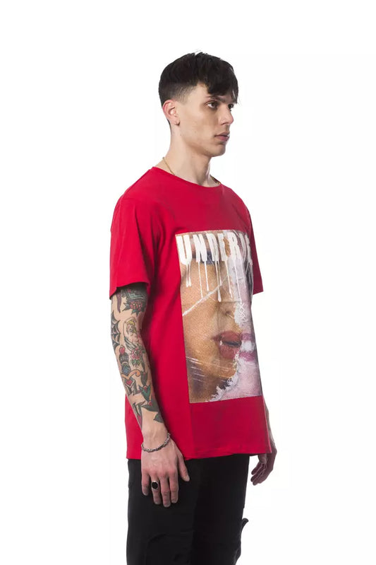 Red t-shirt with graphic print on front