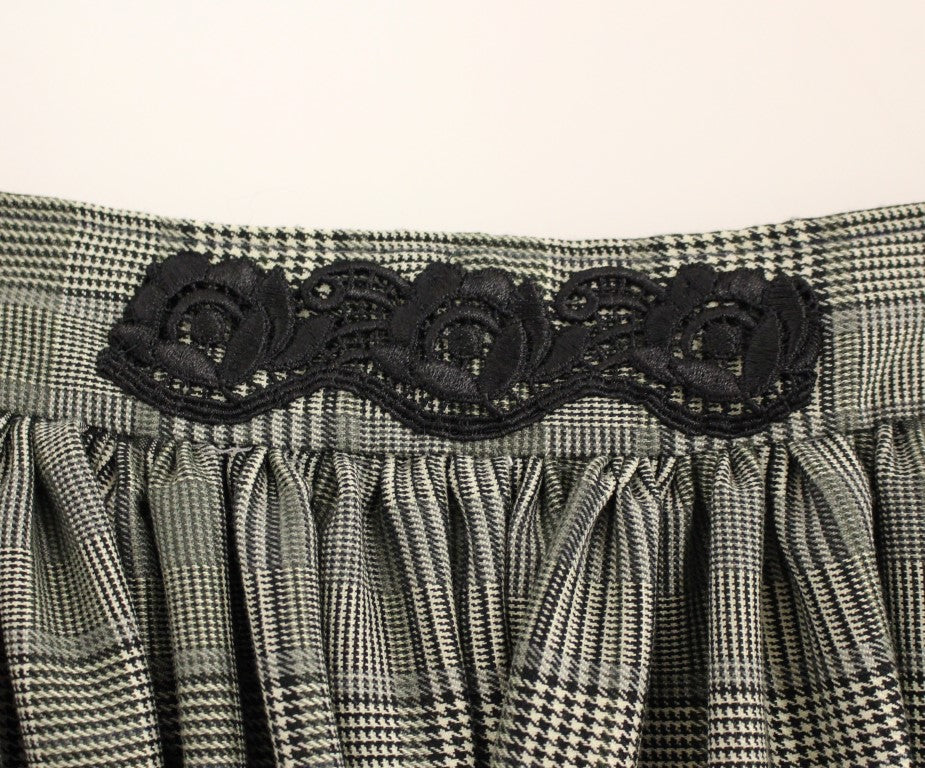 Plaid skirt with black lace trim