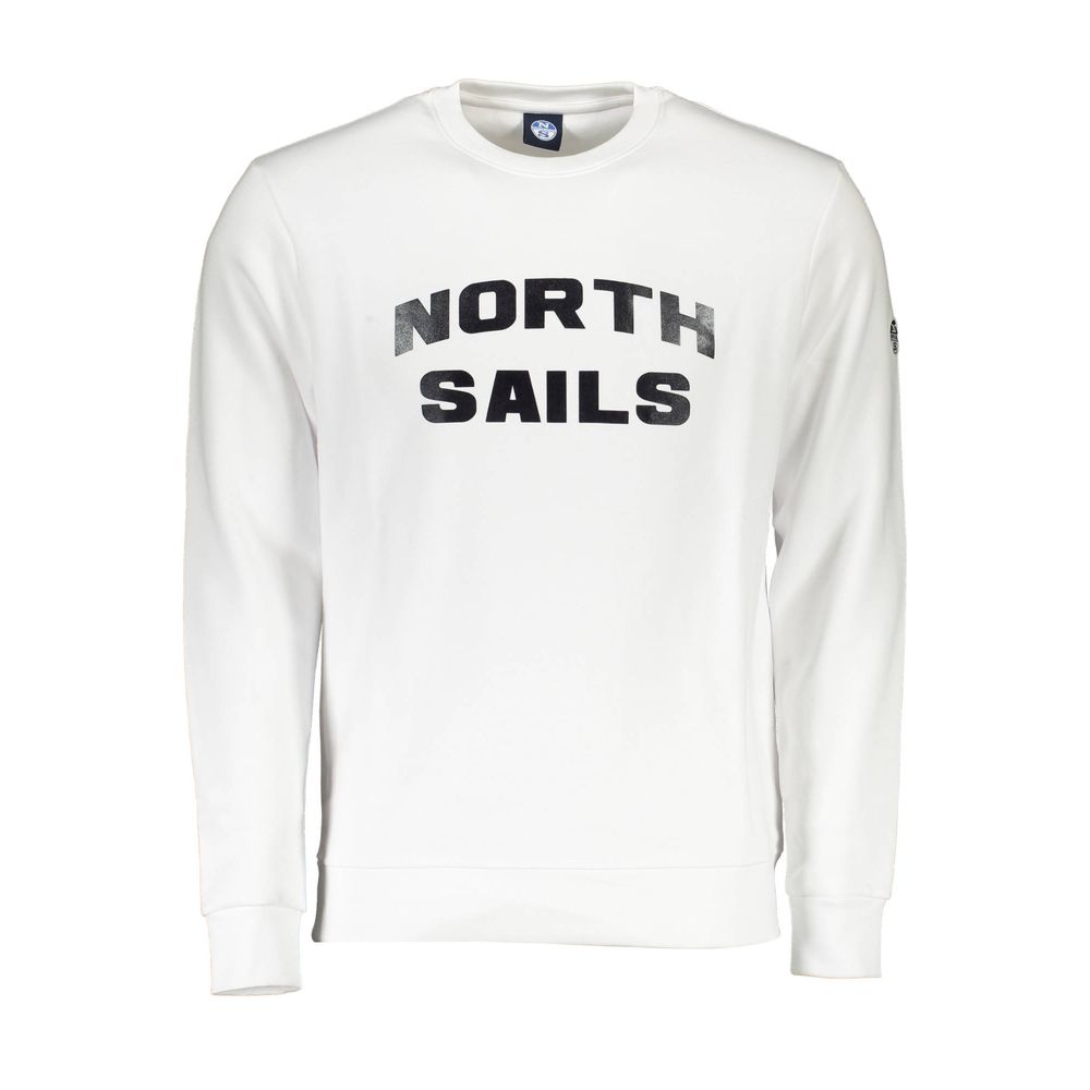 White sweatshirt with "North Sails" printed in black letters