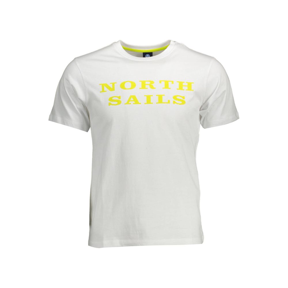 White t-shirt with yellow lettering