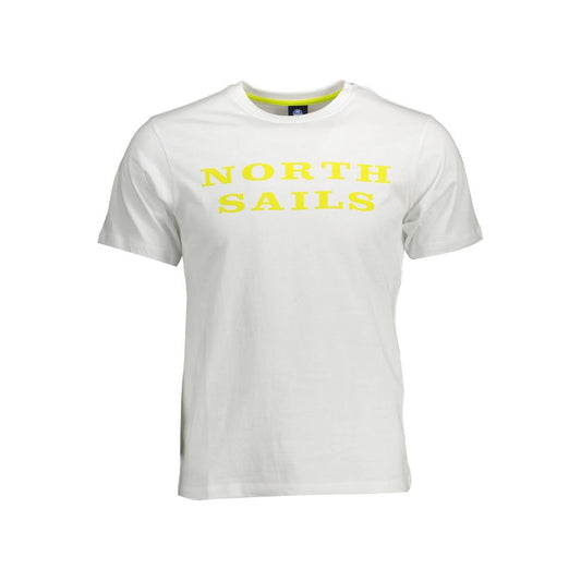 White t-shirt with yellow lettering