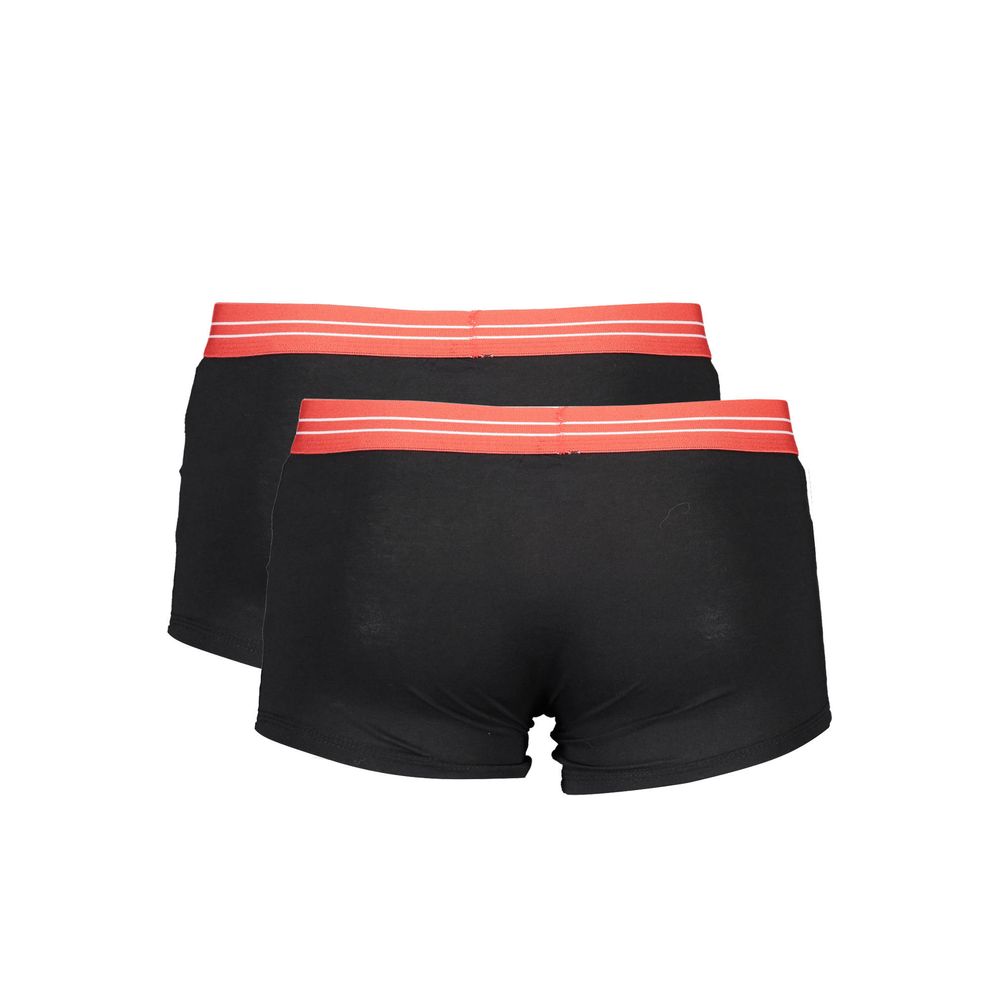 Black cotton men's boxer shorts with red stripe detailing
