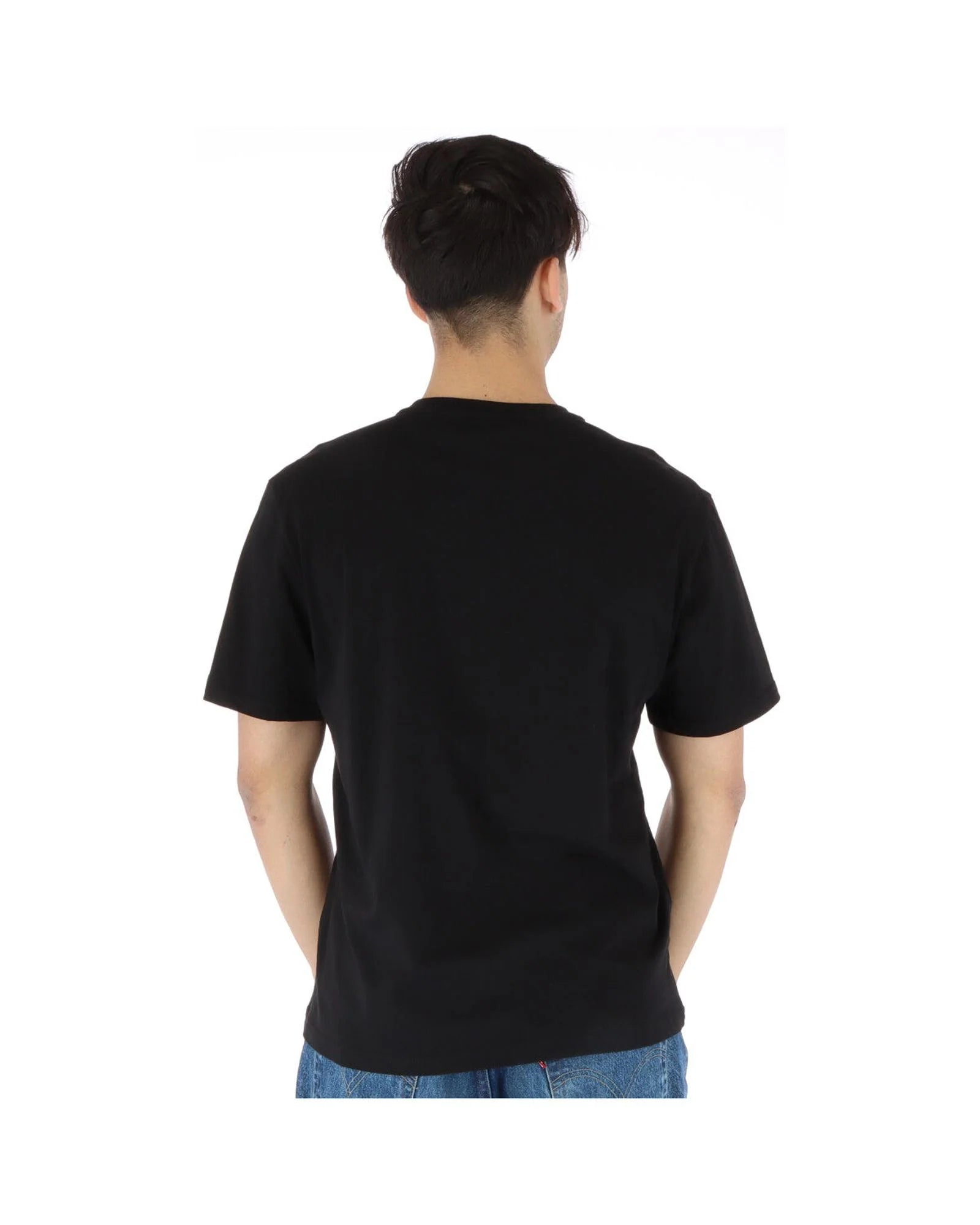 A black cotton t-shirt with a crew neckline