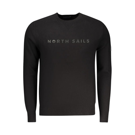Black long sleeve sweater with white lettering on front