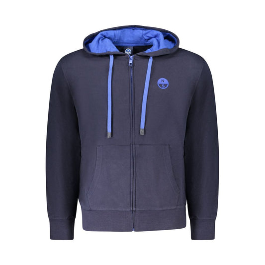 Blue hoodie with zipper and logo on front