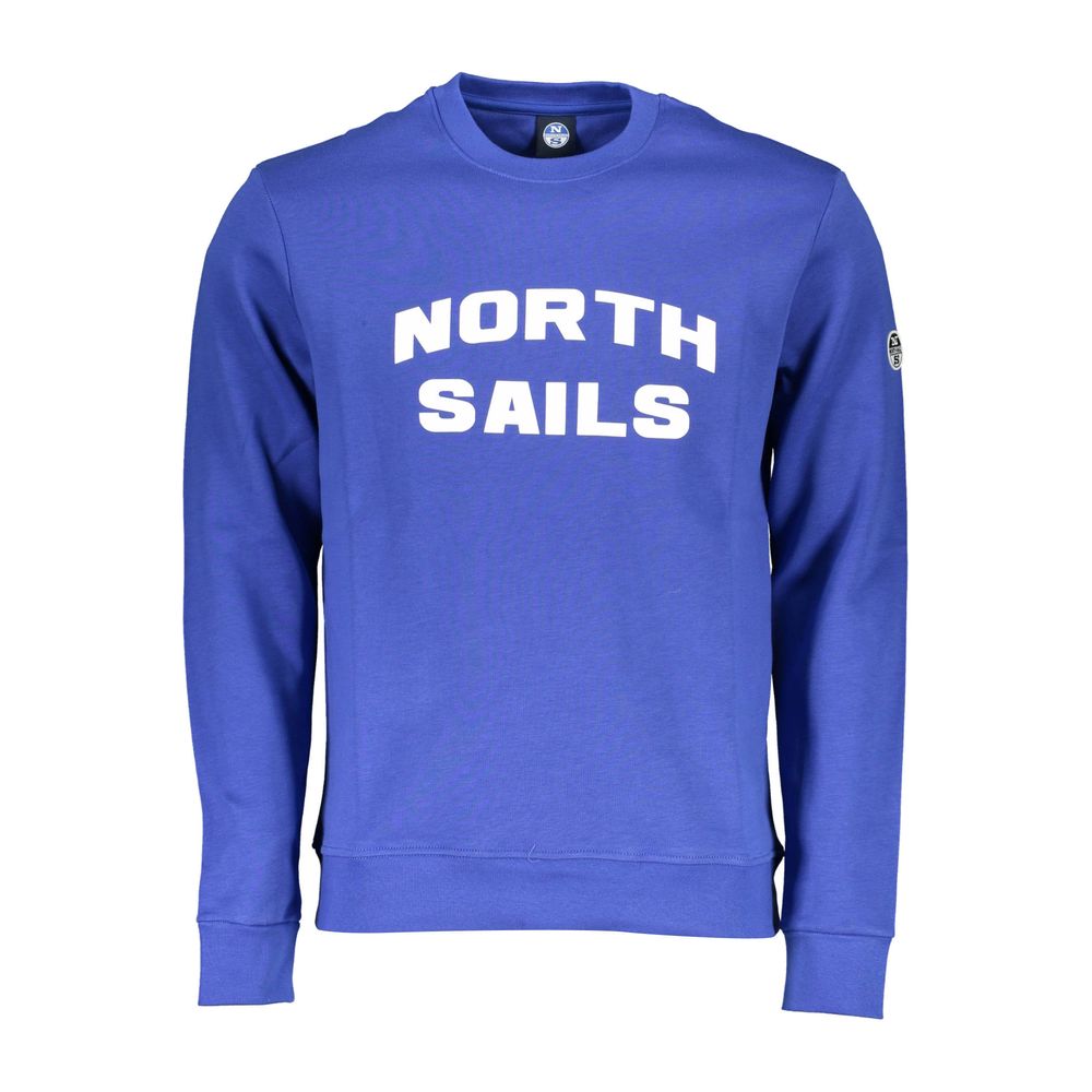 Blue sweatshirt with white lettering