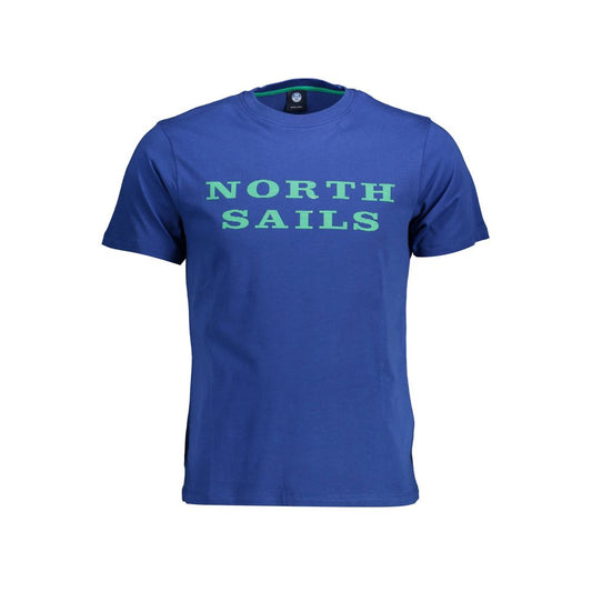 Blue t-shirt with white lettering