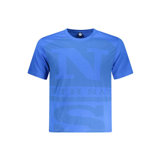 Blue t-shirt with white lettering