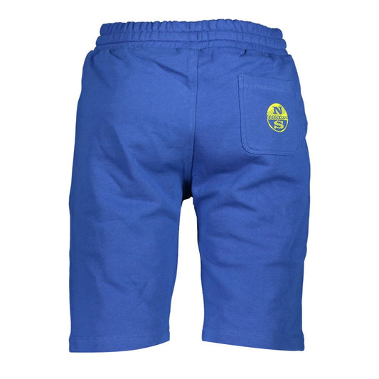 Blue shorts with logo on right leg