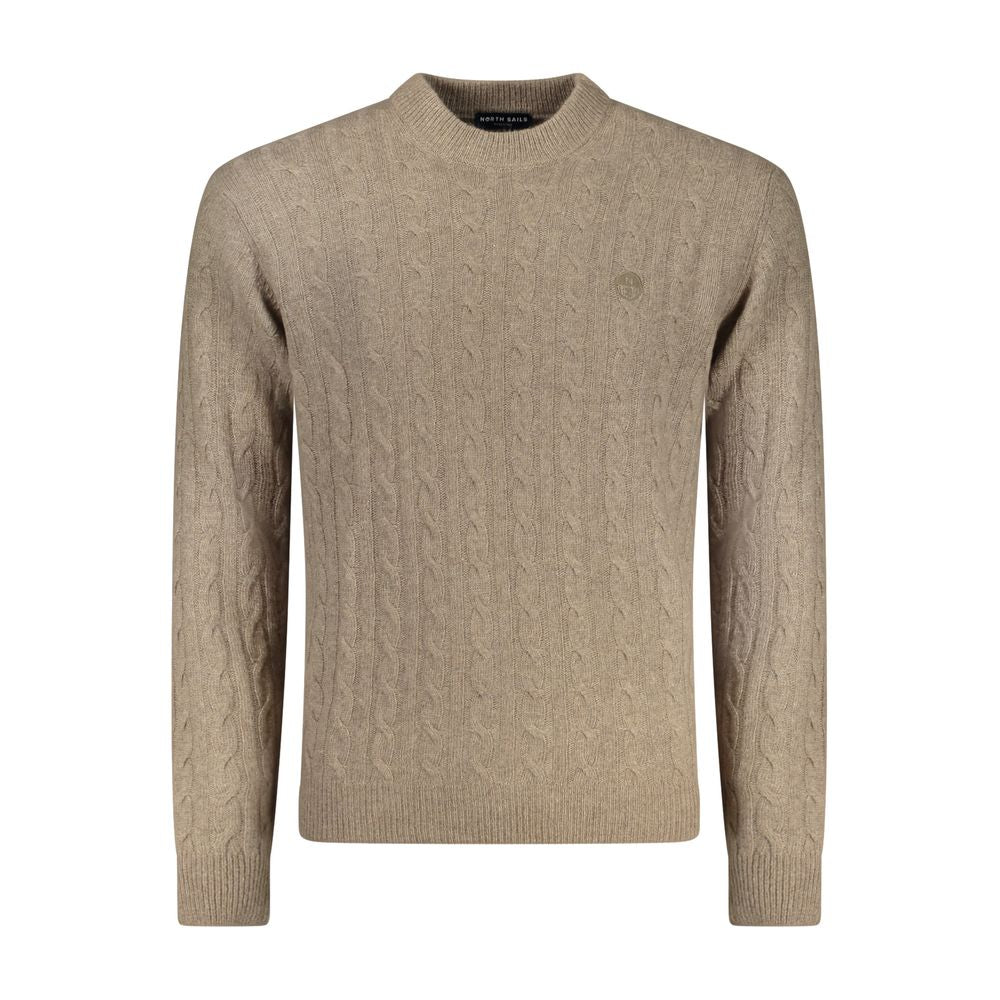 Tan knit sweater with ribbed neckline