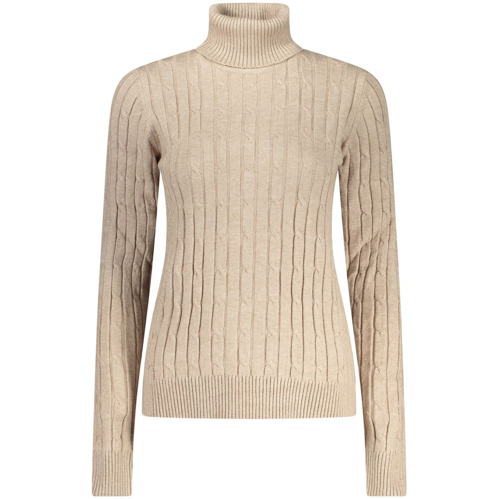 Tan ribbed knit sweater on mannequin
