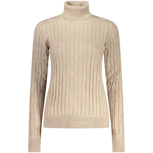 Tan ribbed knit sweater on mannequin
