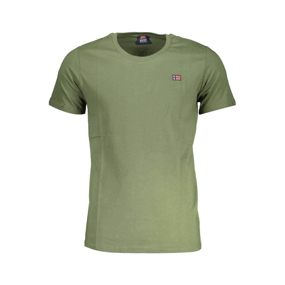 Green short sleeve t-shirt on a hanger