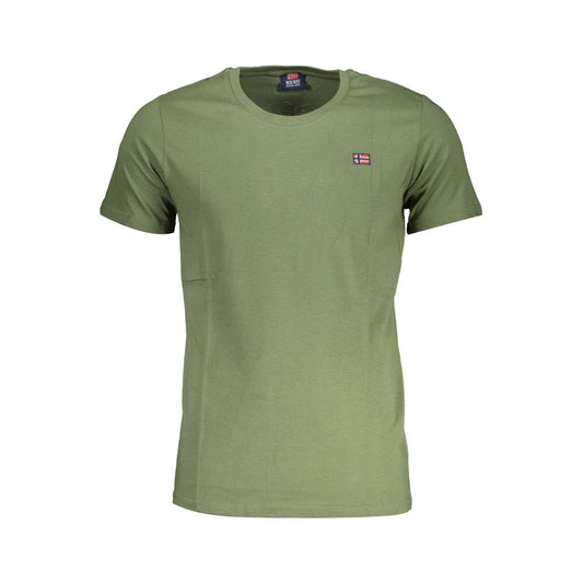 Green short sleeve t-shirt on a hanger