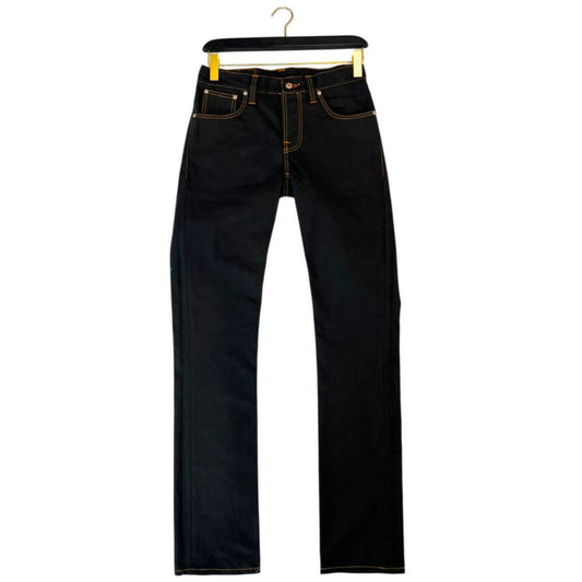 Pair of blue jeans hanging on a hanger