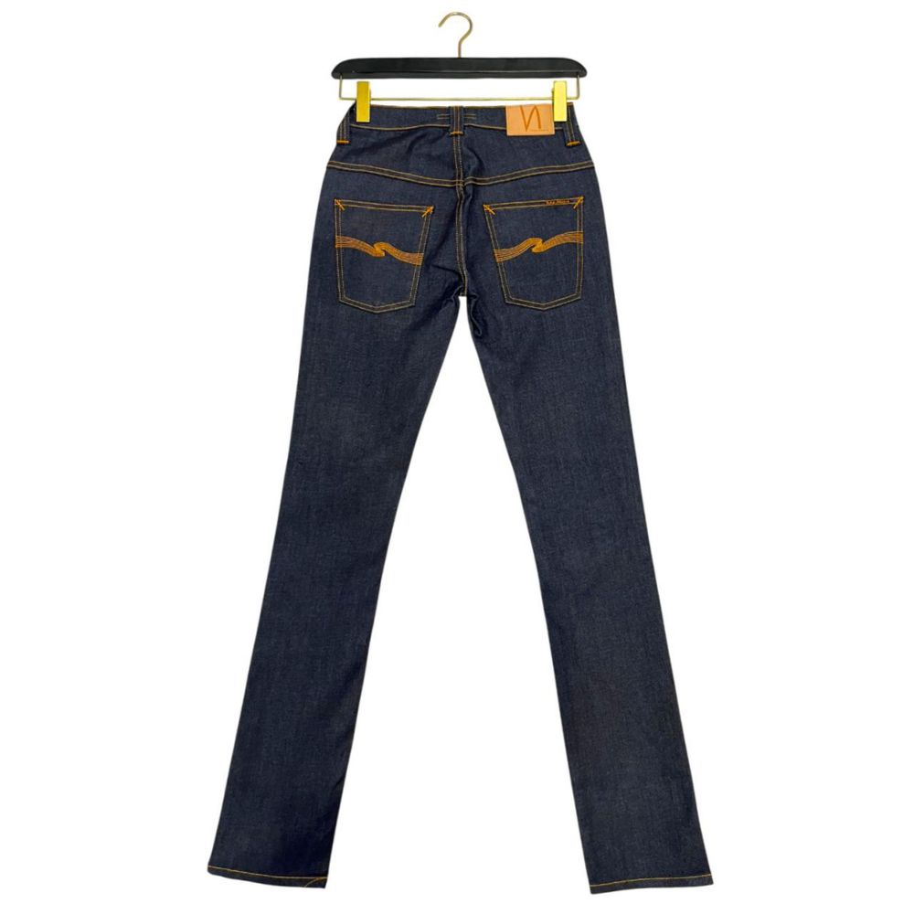 Nudie Jeans blue cotton women's jeans with straight leg and five-pocket design