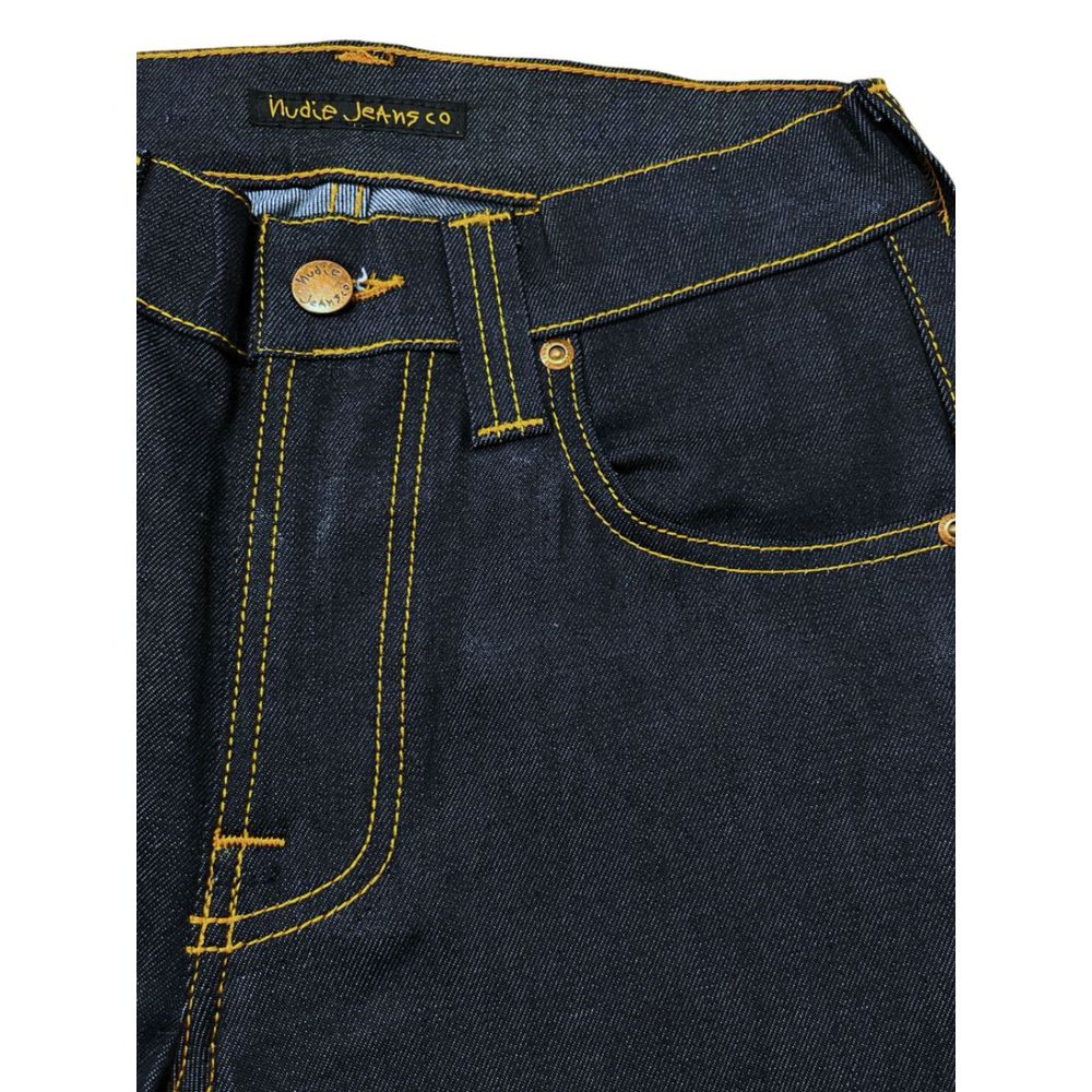 Nudie Jeans blue cotton women's jeans with straight leg and five-pocket design