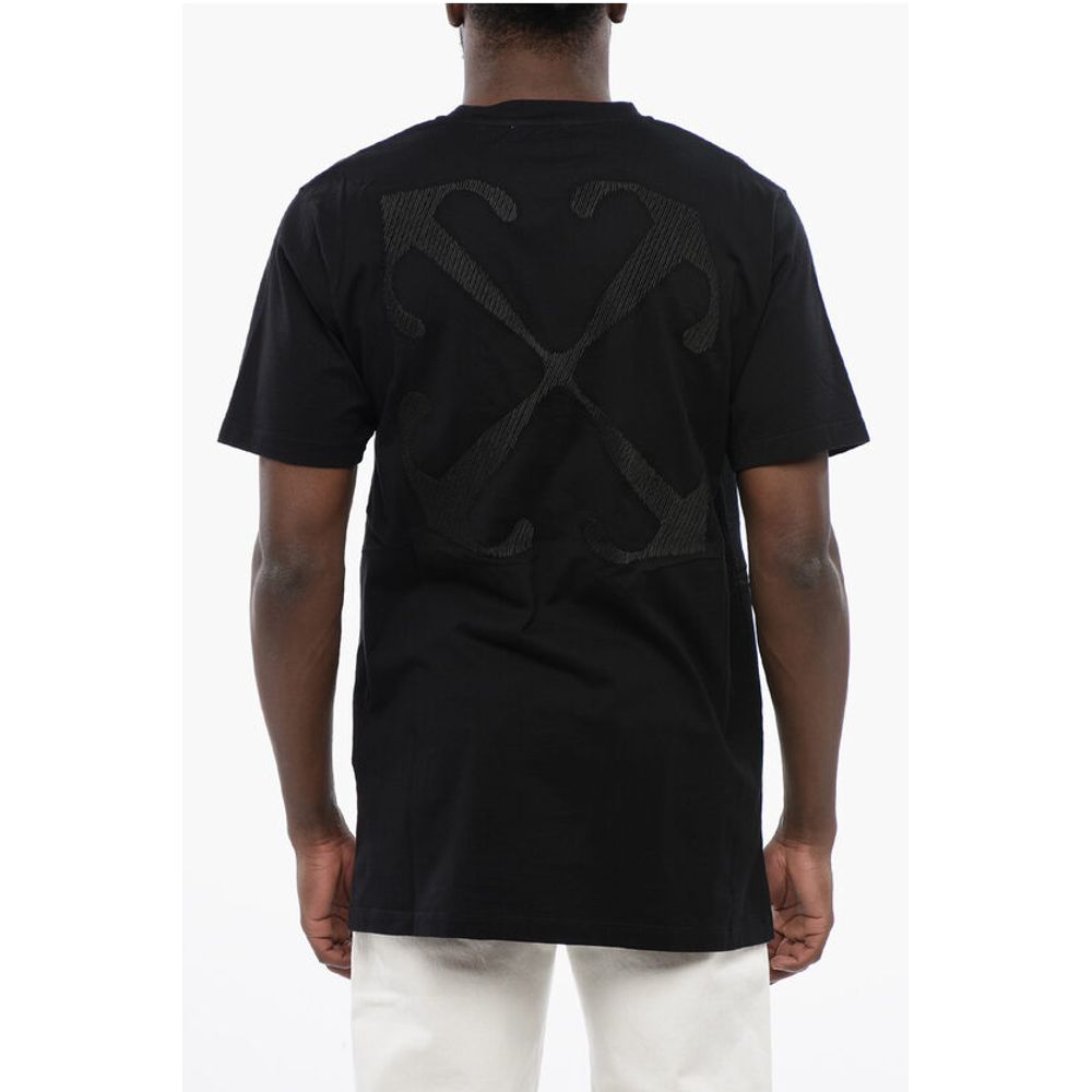 Black t-shirt with embroidered design on back