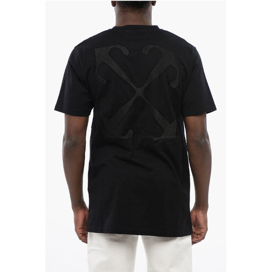 Black t-shirt with embroidered design on back