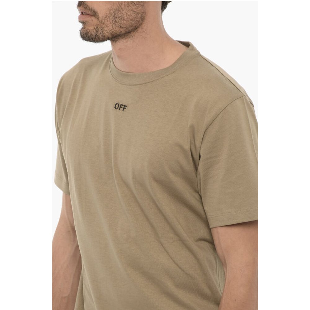 Tan short sleeve t-shirt with small logo on front