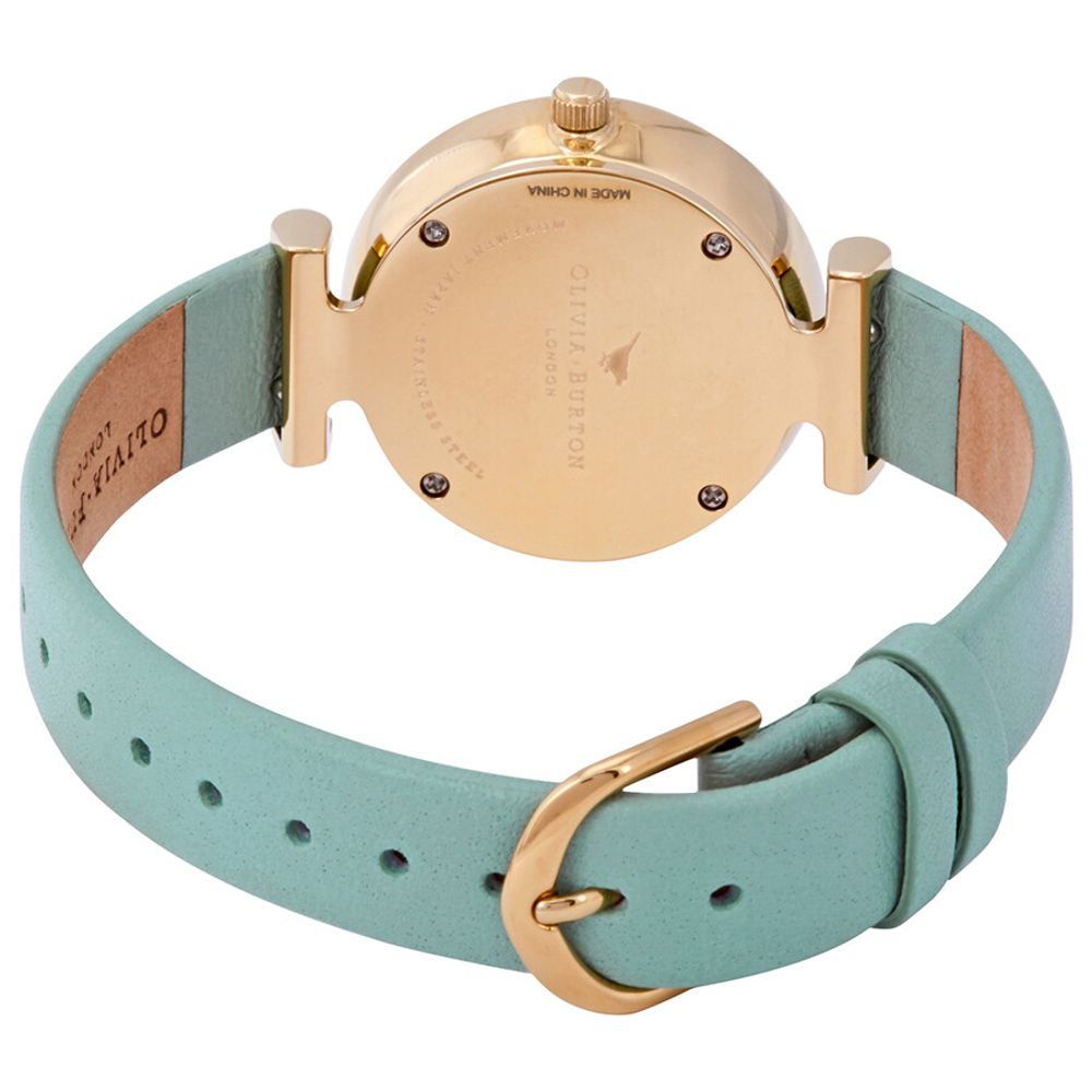 A gold and blue watch with a leather strap