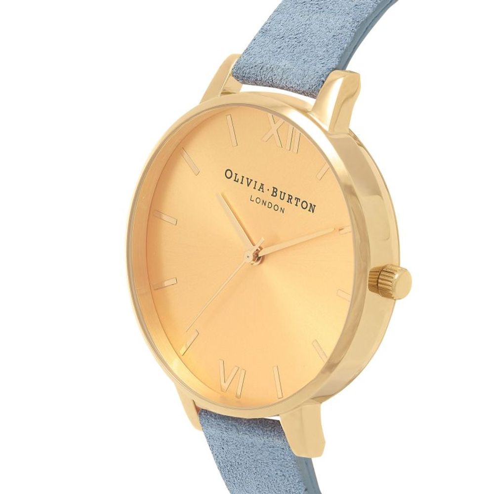 Gold watch with blue strap