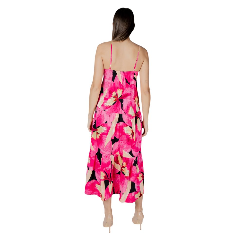 Pink floral print maxi dress with spaghetti straps