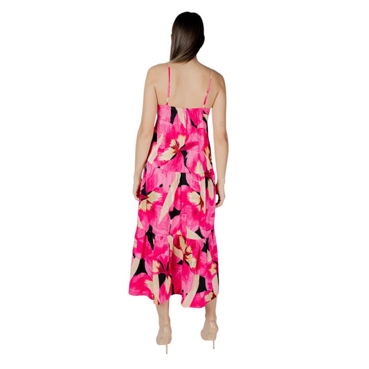 Pink floral print maxi dress with spaghetti straps